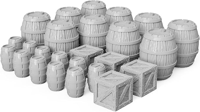 3DEGOS Barrels and Crates Set DND Terrain 28mm for Dungeons and Dragons, D&D, Pathfinder, Warhammer 40k, RPG, Miniatures, Age of Sigmar, Tabletop, D and D, Dungeons and Dragons Gifts