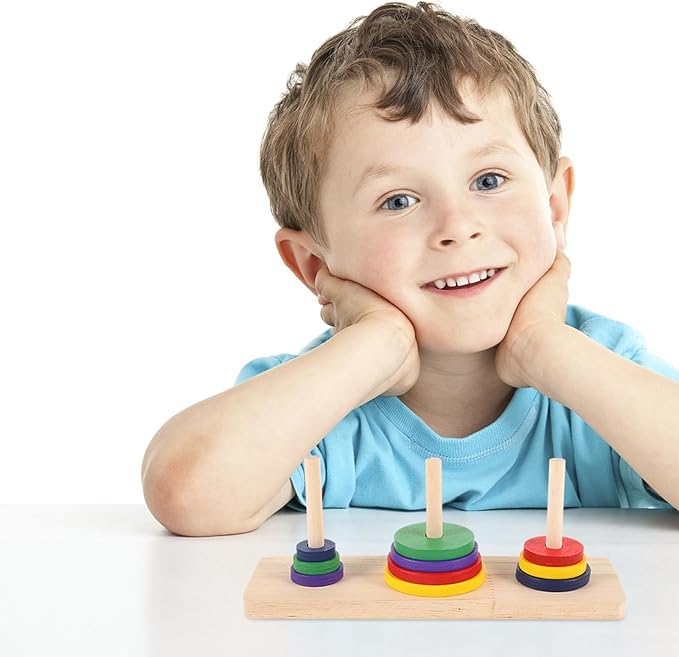 Hanoi Tower Toy - 2 Set Logic Tower Playing DIY Game Hanoi Teasers of Intellectual Mathematical Wooden Game Board Puzzle Party Puzzle