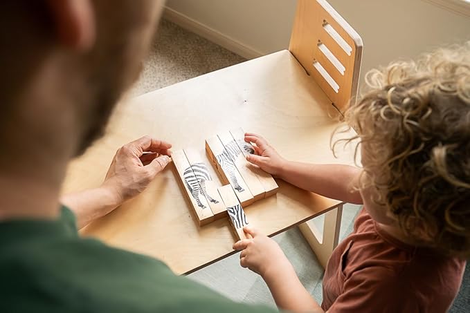 Wooden Animal Chunky Puzzles for Toddlers 2+ Years - Montessori 4 in 1 Safari Animal Block Puzzle Toy