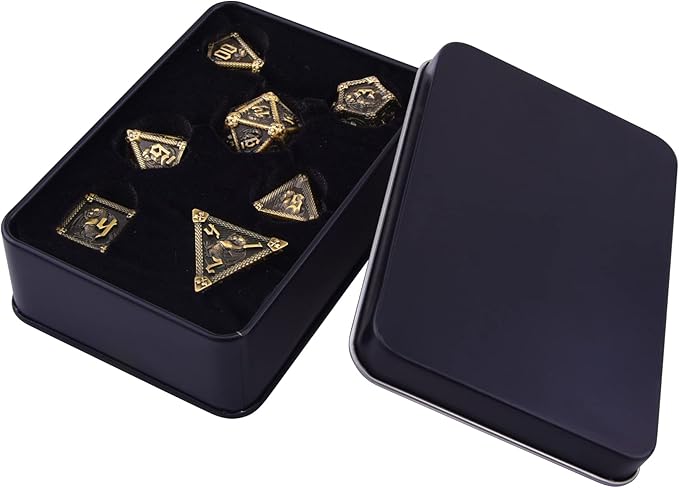 AUSTOR 7-Die Metal DND Dice Set Dungeons and Dragons Polyhedral Roll Playing Dice with Box D20 D12 D10 D% D8 D6 D4 for Pathfinder MTG RPG Board Games
