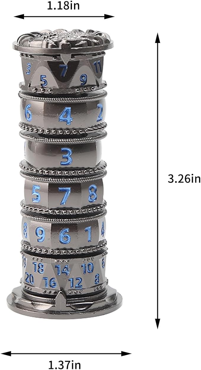 Pagoda Dice Spinner, 7 in 1 Metal Unique Roulette Dice for Sci-Fi, War, Crime Theme Tabletop Games
