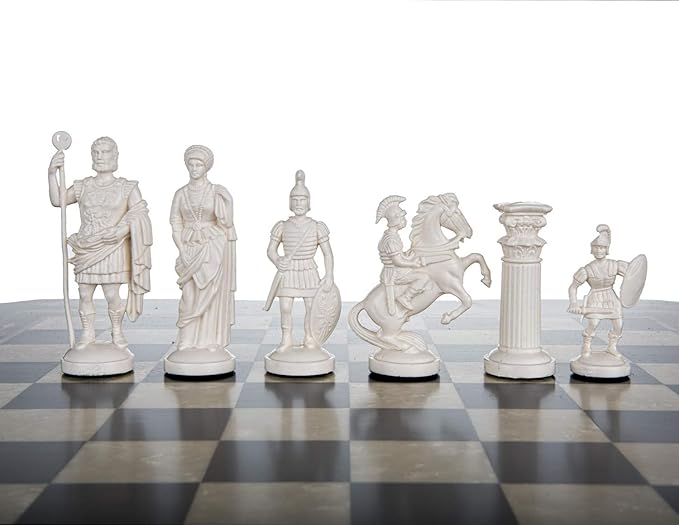 3 3/4" BLACK & WHITE Roman Legion Plastic Chess Pieces - felted