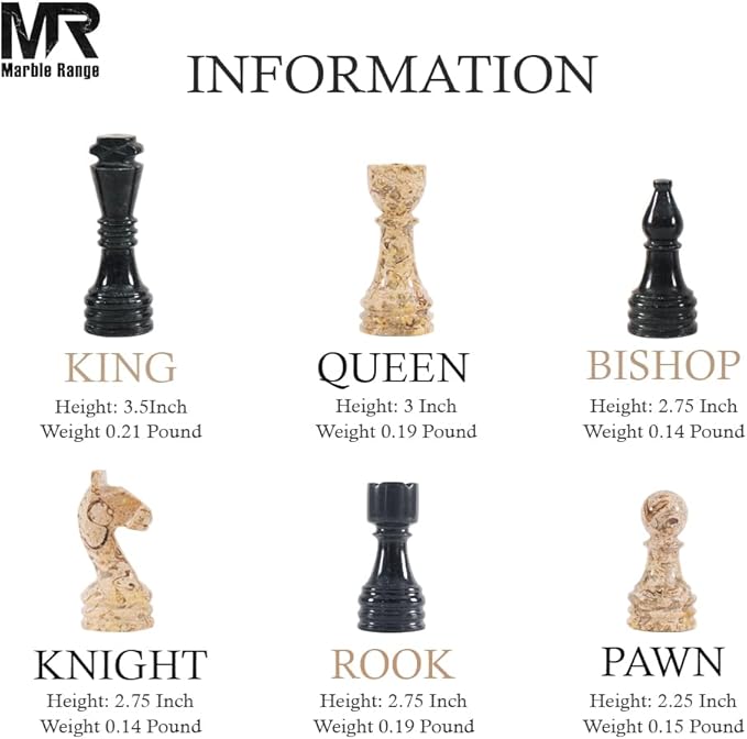 Marble Chess Set 15 Inch Handmade Black & Coral Board Game with Storage Box, Classic Travel Chess Set for Adults with Pieces & 2 Extra Queens, Elegant Gift & Home Décor