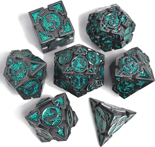 RULE DICE DND Metal Dice Set, D&D Dungeons and Dragons Dice, D and D Dice Set Large Weighted 7 die Metal, RPG MTG Role Playing Polyhedral Dice Set with D & D Dice Gifts Box(Green)