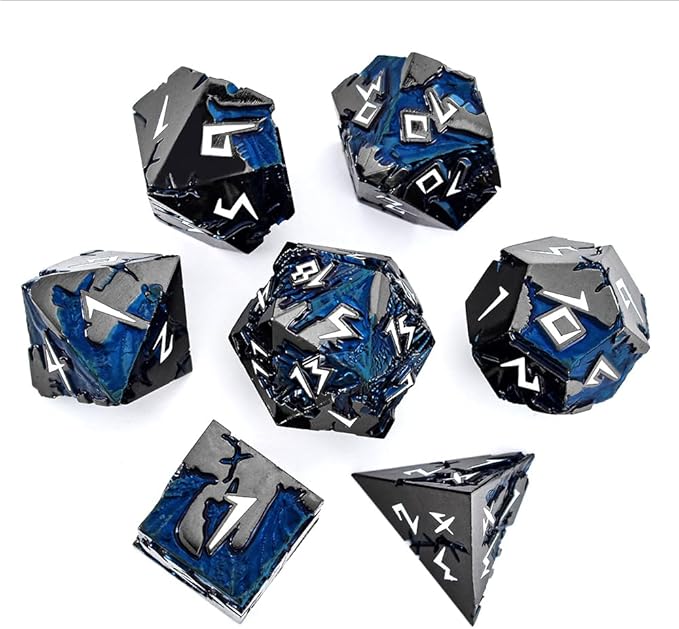 Rule Dice D&D Dice 7 Die Metal DND Dice Set, Weighted Metallic Dungeons and Dragons Dice Set, Large Polyhedral D and D Dice Sets, Cool MTG RPG Dice DND with Gifts Case for Role Playing (Black White)