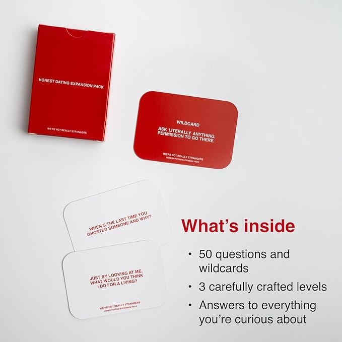 WE'RE NOT REALLY STRANGERS Honest Dating Expansion Pack Card Game – 50 Cards & Wild Cards – Conversation Cards for Couples, Adults, & Teens for Date Nights & Game Nights, Ages 18+, 2 Players
