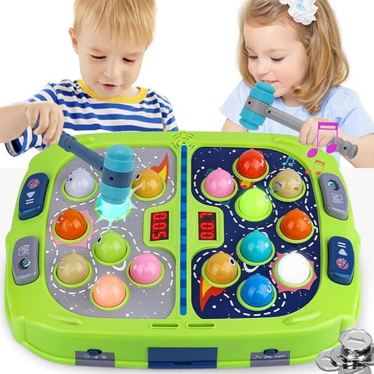 Hammer Mole Game for Toddler, Toys for 3-12 Year Old Boys and Girls, Kids Whacking Mole Game,Gifts for 3 4 5 6+ Year Old Boys, Interactive Educational Toys with Sound and Light, PK Mode with 2 Hammers