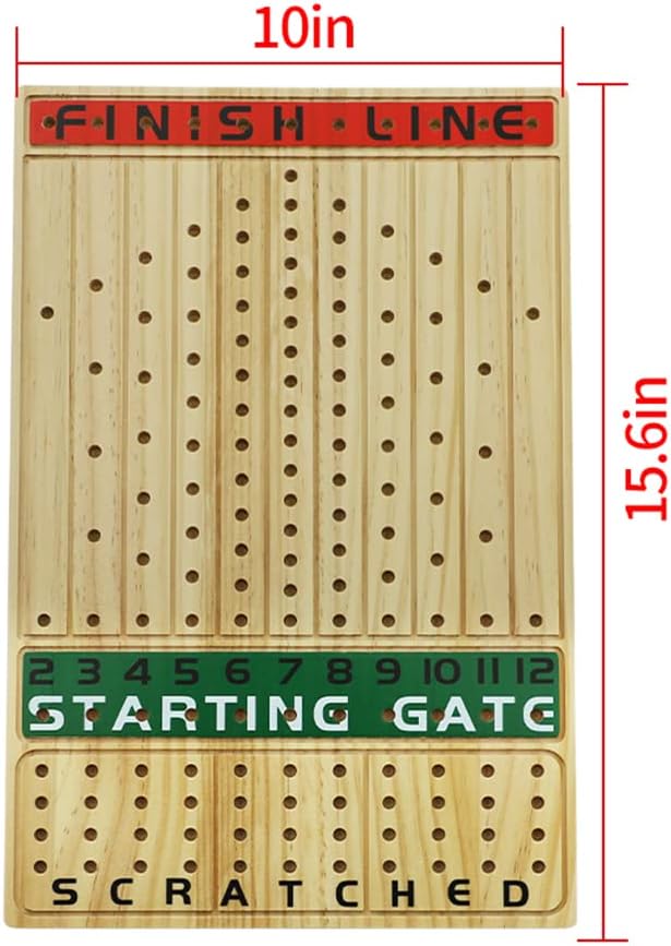 Horse Race Board Game Racing Game Thickened Solid Wood with 11 Luxurious Durable Classic Metal Horses with 2 Dice and 2 Boxes of Cards Horse Racing Game (Log Color, Rectangle)