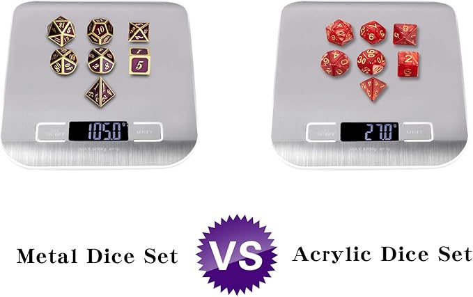 D&D Table Game Dice Set, 7PCS Metal Die with Metal Gift Box for Dungeons and Dragons (Dark Purple and Gold Number)