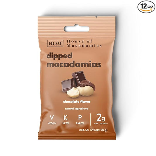 House of Macadamias Premium Dipped Macadamia Nuts, Chocolate, Plant Based, Keto, Low Carb, Vegan, Paleo, Sugar Free, Dairy Free, Gluten-Free, Preservative Free, 12 x 1.41oz