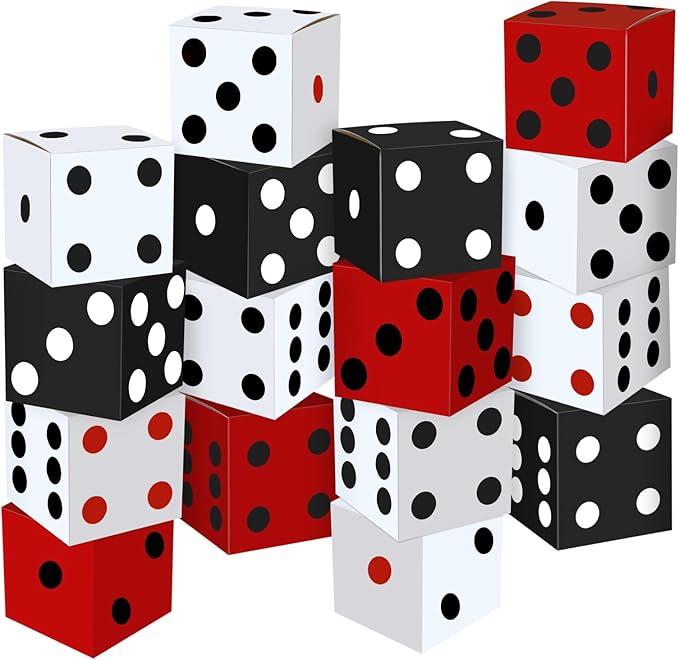 16PCS Large Casino Dice Boxes 11 Inch Casino Theme Party Decoration Jumbo Giant Dice Favor Boxes Bulk for Board Game Night Table Centerpiece Las Vegas Graduation Prom Birthday Party Supply, Multicolor