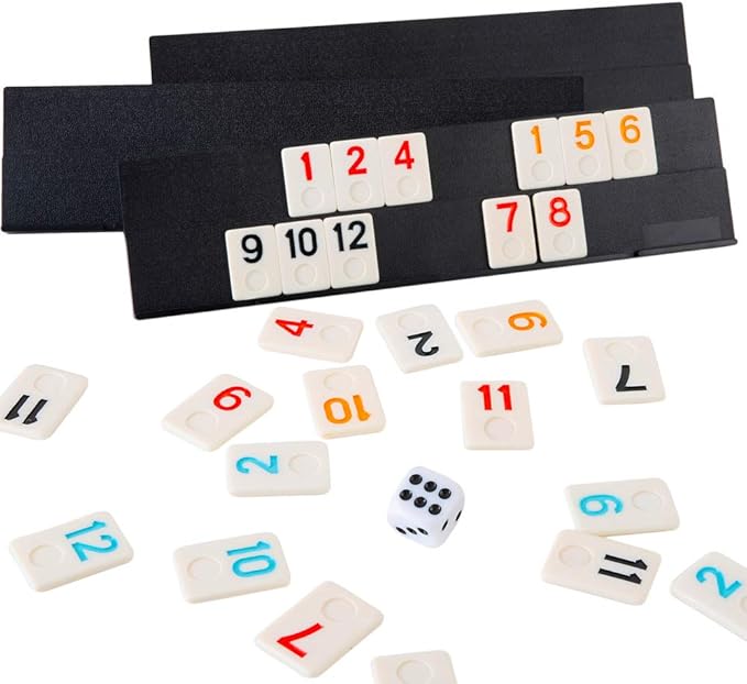 106 Tiles Rummy Game - Travel Games Rummy Board Game Rummy Set with Aluminum Case & 4 Anti-Skid Durable Trays