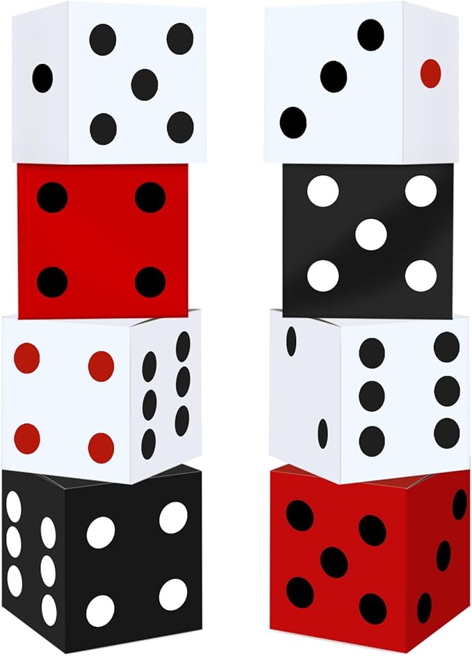 8PCS Large Casino Dice Boxes 11 Inch Casino Theme Party Decoration Jumbo Giant Dice Favor Boxes Bulk for Board Game Night Table Centerpiece Las Vegas Graduation Prom Birthday Party Supply, Multicolor