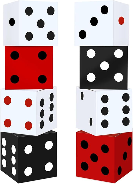 8PCS Large Casino Dice Boxes 11 Inch Casino Theme Party Decoration Jumbo Giant Dice Favor Boxes Bulk for Board Game Night Table Centerpiece Las Vegas Graduation Prom Birthday Party Supply, Multicolor