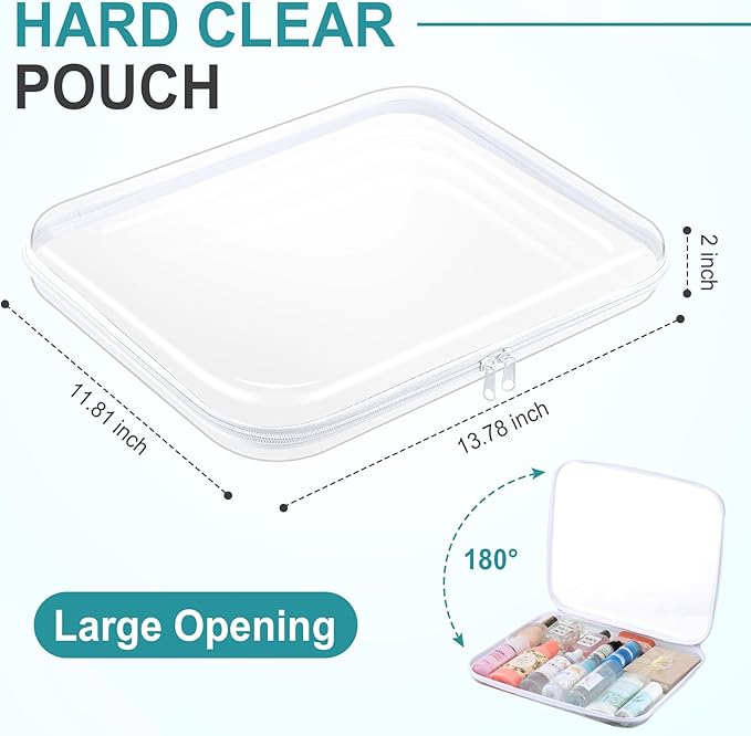 Hoolerry 4 Pcs Hard Clear Zipper Case Transparent Cases for Snacks Makeup Bag Plastic Storage Box Containers for Building Blocks, Puzzles, Cosmetics (White,13.8 x 11.8 x 2 in)