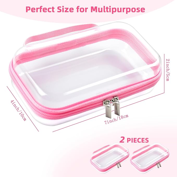 SameTech Hard Shell Zipper Case, 2pcs Clear Zippered Hard Small Box, Clear Plastic Pouches Travel Bags for Kids, Storage for Building Blocks, Puzzles, Cosmetics, Crafting Supplies