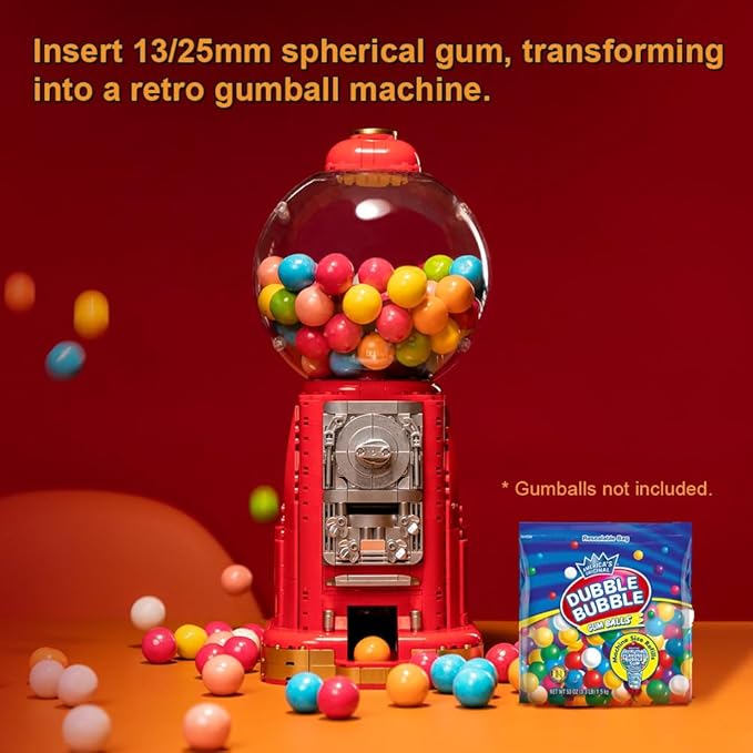 Retro Gumball Machine Building Block Set, with 12 Micro Building Blocks and 12 Lucky Notes for Multiple Gameplay Desktop Collectible-Quality Classic Gumball Machine Assembly Blocks Kit