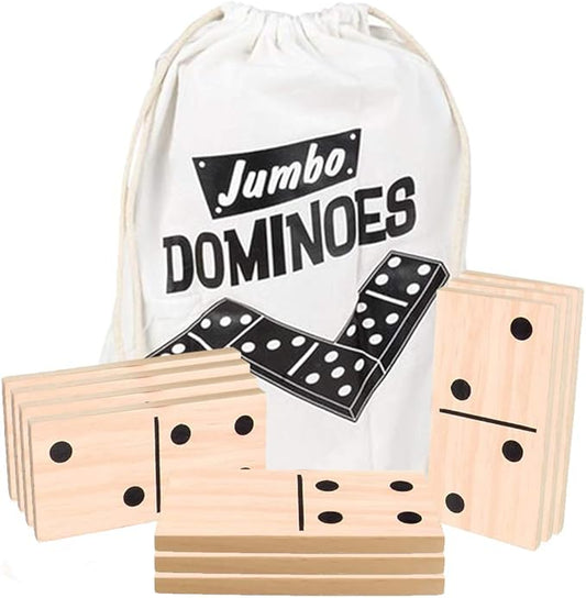 ArtCreativity 28PC Jumbo Wooden Dominoes Set with Carrying Bag, Extra-Large Wood Dominos for Kids & Adults, Giant Dominoes for Game Night, Fun Classroom Educational Toy for Children