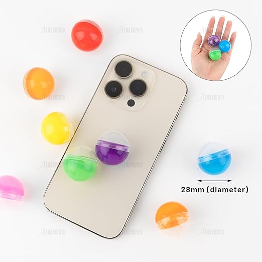 AUEAR, Colorful Small Round Capsules 1.1 Inch Vending Machine Empty Plastic Gumball Containers for Party Favor Prize (50 Packs)
