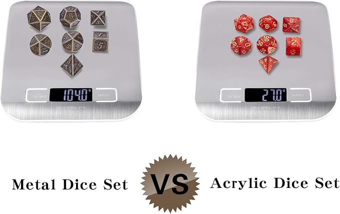 DnDnD Ancient Design Dice, 7PCS Brass DND Metal Dice with Metal Box for Table Games Dungeons and Dragons D&D