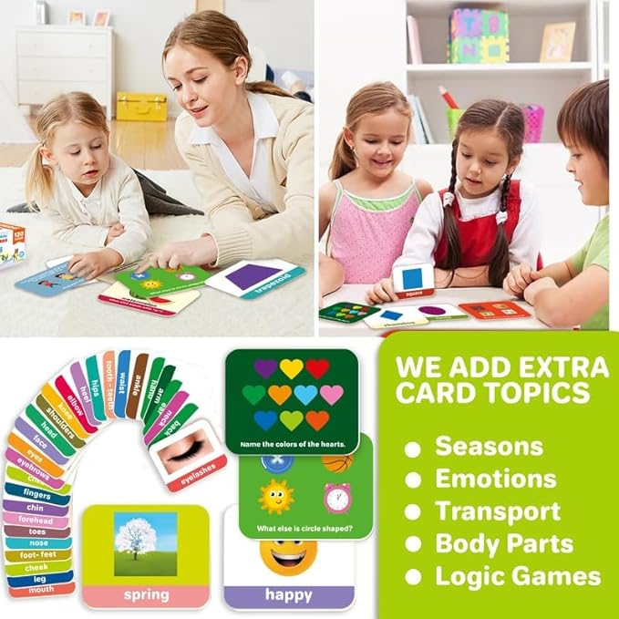 QUOKKA ABC Learning Flash Cards for Toddlers 1-3 Years - 120 Flashcards for Kids 2-4 in a Bag - Alphabet Numbers Letters Preschool Activities Ages 4-8 - Gift Speech Therapy Toys 1-3-5 yo