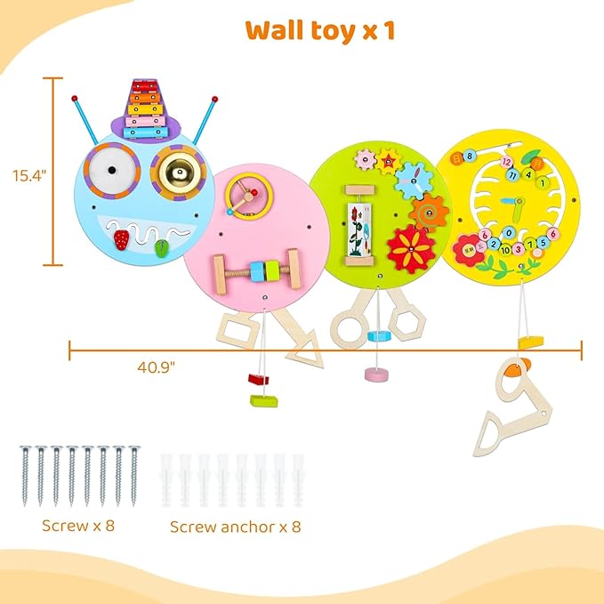Busy Board caterpollar Caterpillar Activity Wall Panels, Children Kids Educational Wall Toy, Wall Sensory Preschool Toy with 8 Basic Activities Games, Toddler Room Decor