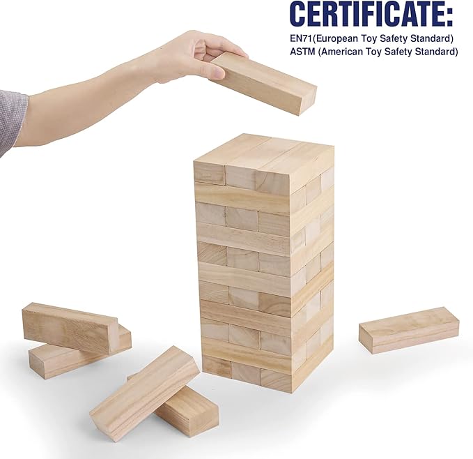 GOTHINK Giant Tumble Tower Game, Large Tumbling Tower Stacking to Over 4 FT 54pcs Wooden Jumbo Blocks for Outside Yard Games with Carry Case Timber Stacking Game Night Toy Gift for Kids Adults Family