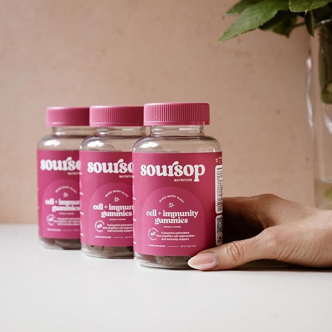 Soursop Gummies | Sugar Free | Cell + Immunity Gummie | with Powerful Antioxidants + Holistic Vitamins | Made from Soursop Leaves | Organic Fiber Gummie for Adults | Berry (2-Pack)