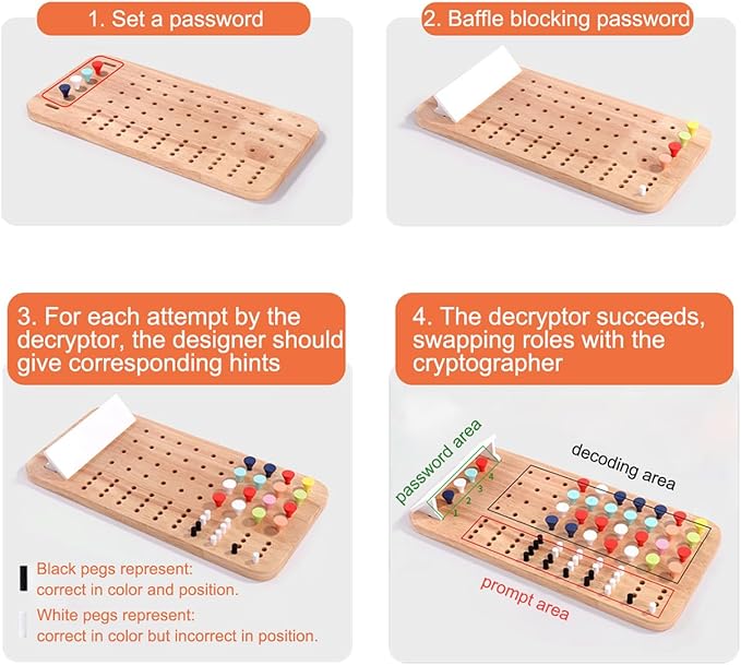 Code The Breaker Board Game - Wooden Kids Code Decipher Toy, Codemaker vs Codedecipher Guess Color Name Board Game for 7+ Ages Children, 2 Player Battle of Wits - Family Games