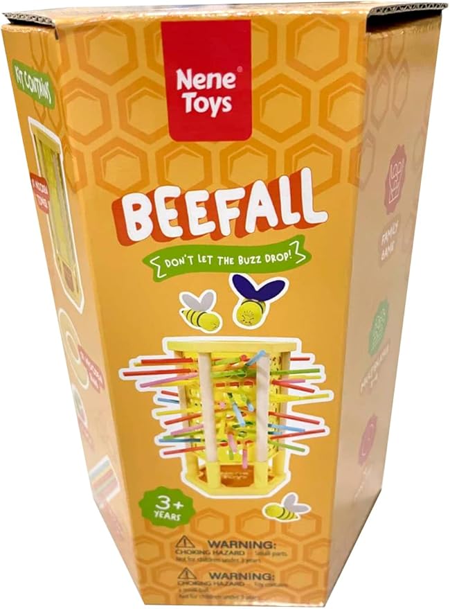 Nene Toys BeeFall, 4-in-1 Wooden Honey Bee Toy for Kids Ages 3-9 - Educational Game with Wooden Honeybee Hive, 12 Bees, Colorful Sticks, Dice & Cards - Fun Family Game for Cognitive Development