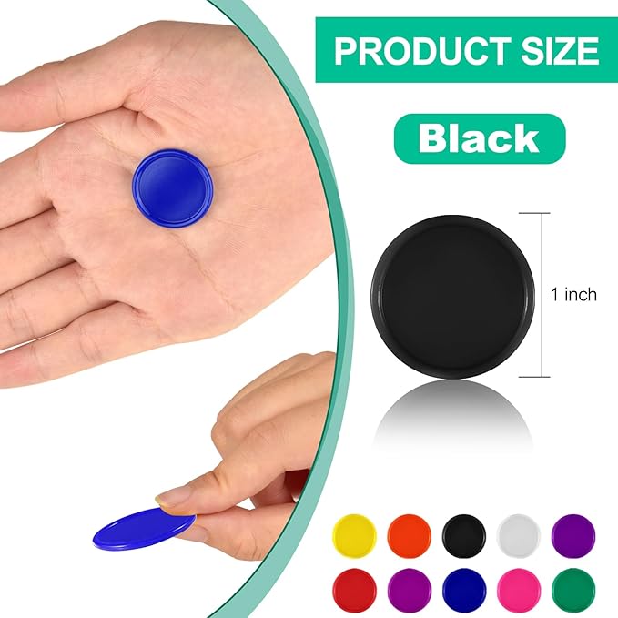 Coopay 1000 Pieces 1 Inch Bingo Chips Bulk, Bingo Markers for Math Practice, Plastic Learning Counters Disks Counting Discs and Poker Chips Game Tokens Kids Reward (Black)