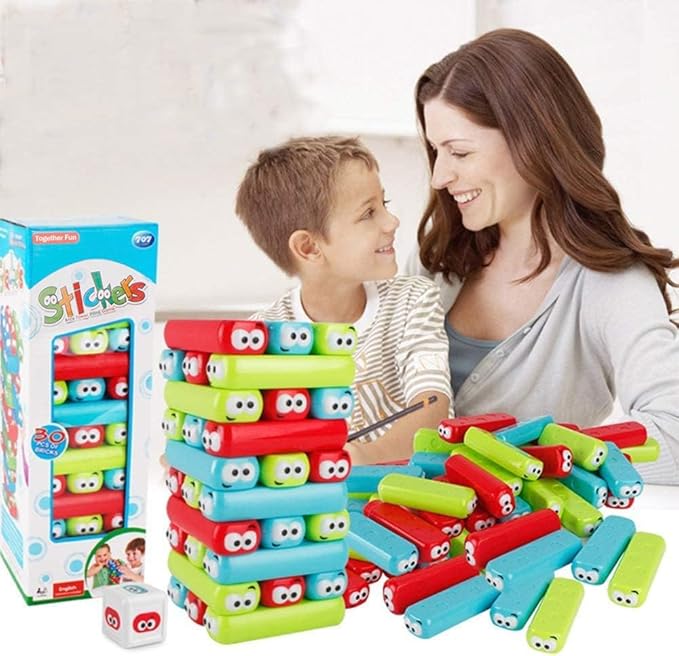 wonuu Timber Tower Block Stacking Game Colored Cartoon Plastic Building Blocks Board Educational Toy Game