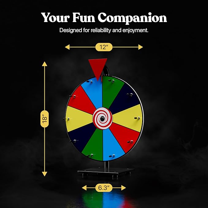 T-SIGN 12 Inch Heavy Duty Spinning Prize - 10 Slots Color Tabletop Roulette Spinner Wheel of Fortune - Spin The Wheel with Dry Erase Marker and Eraser Win The Fortune Spin Game for Trade Show