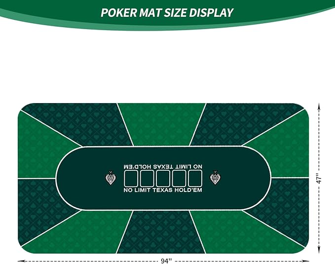 nuveti 79 x 39 Foldable Texas Poker Card Tabletop Layout Portable Anti-Slip Rubber Board Game Mat Smooth Premium Surface, Noise Reduction Poker Mat for Table