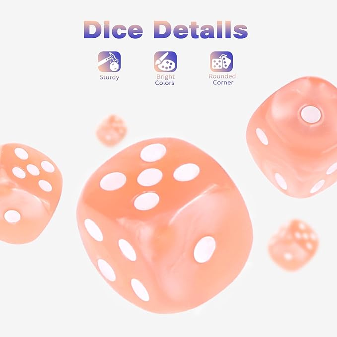 36 Pieces 12mm 6 Sided Mini Dice Set,Pearl Pattern D6 Game Dice Set,6 Sided Standard Game Dice for Board Games Dice Games Classroom Teaching Dices Game,with Portable Gaming Box(Millennial Pink)
