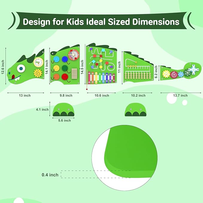 Activity Wall Panels for Kids: Dinosaur Sensory Wall Board for 3+ Years with 10 Activities - Wooden Decor for Toddler Playrooms Bedrooms Daycares