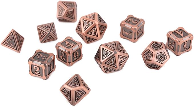 Metal Dice Set Collection for DND and All TRPG Games (Dragon Dice, Copper 11 Set)