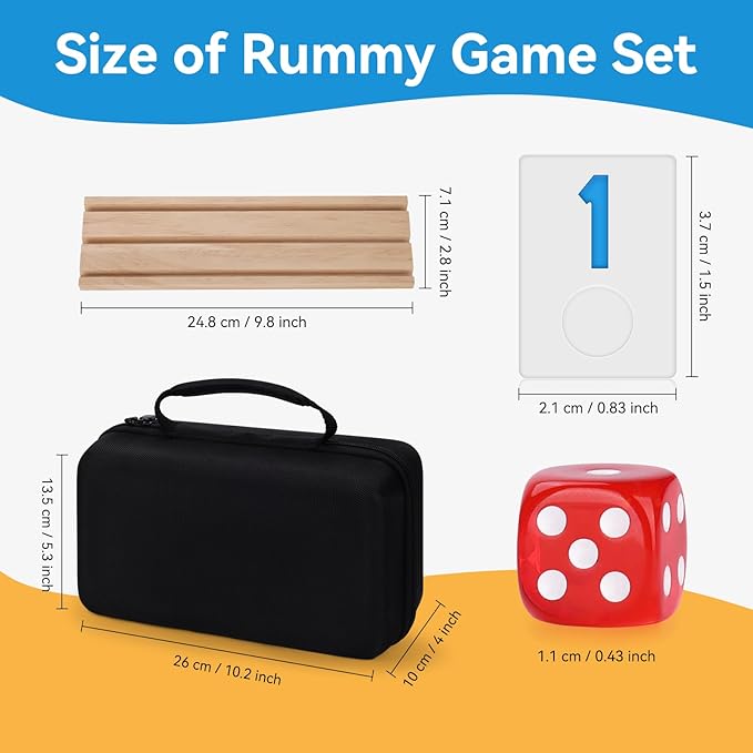 Rummy Cube 6 Player Edition with 6 Wooden Racks 160 Tiles Rummy Cube Game with Case 6 Players Travel Size Rummy Game Large Number Rummy Tiles Travel Game Set for Family Classic Board Games