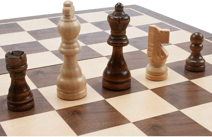 GSE Games & Sports Expert 15" Wooden Chess Set, Folding Chess Board Set with Pieces Storage Slots, Portable Travel Game for Adults & Kids
