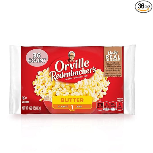 Orville Redenbacher's Microwave Popcorn, Butter Flavor, 3.29 oz. (Pack of 36)