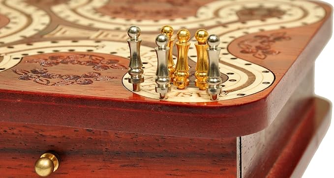 PALM ROYAL HANDICRAFTS 2 Track Wooden Cribbage Board- Two Player Cribbage (60 House) - Alphabet X Track Cribbage Board-2 Decks of Cards and pegs Available (5.5 x 5.5 Inches Small).