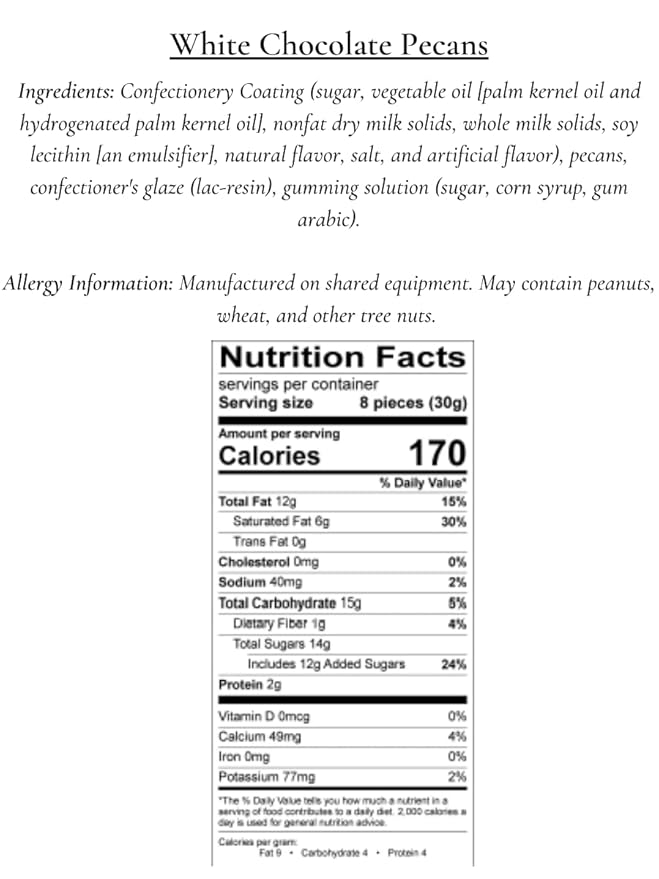 Heaton Pecans White Chocolate Covered Pecan Halves, Candied Pecans, Gourmet Snack, Holiday Nuts Gift, Teacher Gifts, Birthday and More, Food Gifts, 1 lb Bag