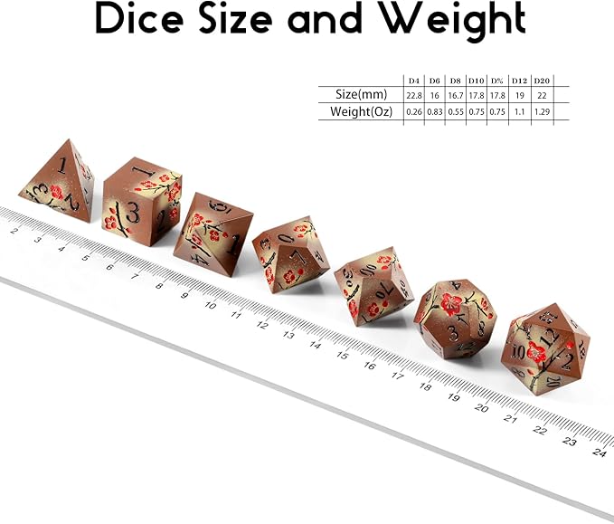 Metal Dice Set DND, DNDND 7 PCS Metallic Flowers D&D Dice with Gorgeous Gift Case for D&D Dungeons and Dragon Tabletop Game (Brown and Cream-Coloured)