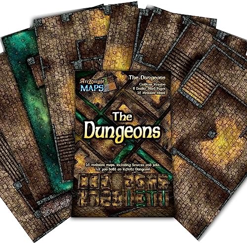 Arcknight The Dungeons Roleplaying Battlemaps; 16 Modular RPG Maps in 8 Double-Sided Pages, 1" Square Grid, Modular & Versatile Design for Tabletop Gaming - for Dungeons & Dragons & Pathfinder