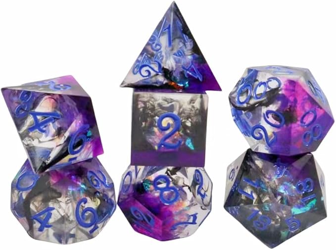 OriCraft Dark Magic Dice DND Dice Set Dungeons and Dragons Polyhedral Role Playing Gaming Dices Black Underwater World D20 Dice Sharp Corners Dices Magical World 7 Set Halloween Dices