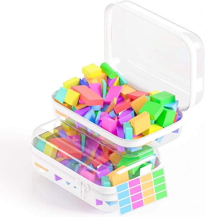 2 Pack Clear Hard Shell Zipper Case, BIiss Plastic Bins for Organizing, Clear Zipper Pouches Makeup Case & Lidded Storage Bins for Cosmetics, Puzzles, 7 x 4.3 x 2.4 Inch (White)