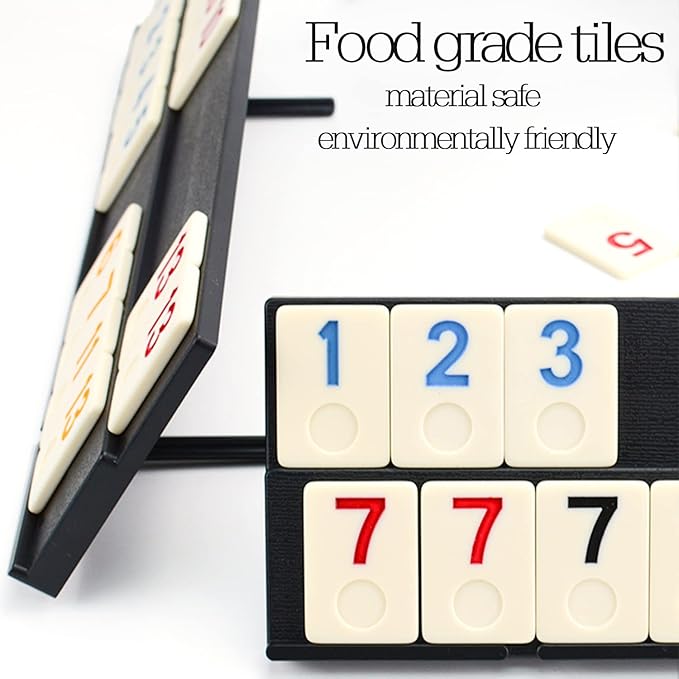 Rummy Tiles Game, Rummy Cube Travel Game Set Outlasting Color with 4 Anti-Skid Rack & Convenient EVA Hard Case