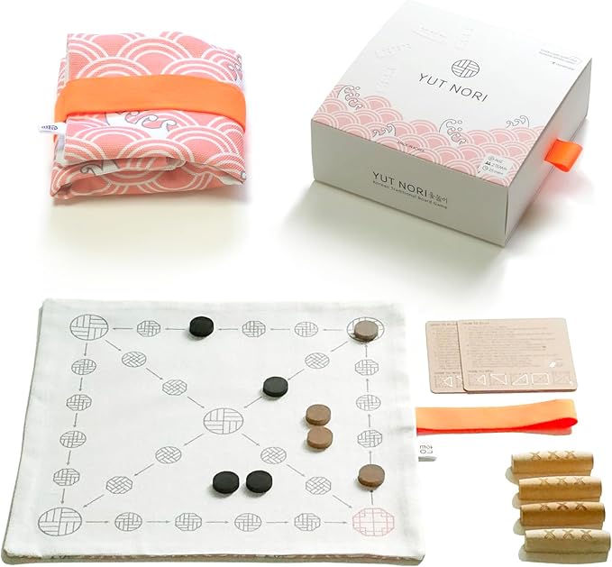 Giftable YUTNORI(Portable Board Game), Traditional Korean Party Game (with Unique Dice), Korean Folk Game YUNNORI, 2~4Teams, 15min, Strategy & Luck, Fast Pace, 6+yr, Mini Board Game