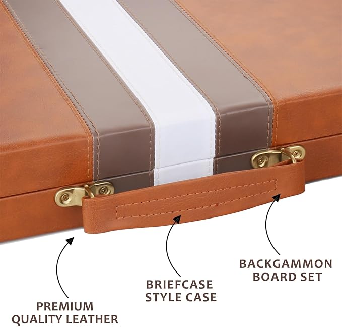 Backgammon Set - Classic Board Game with Premium Leather Case - Portable Travel Strategy Backgammon Game Set for Adults, Kids (11inch, Brown)