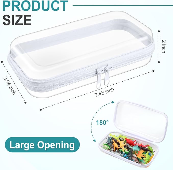 Hoolerry 4 Pcs Hard Clear Zipper Case Transparent Cases for Snacks Makeup Bag Plastic Storage Box Containers for Building Blocks, Puzzles, Cosmetics(White,7.5 x 3.9 x 2 in)